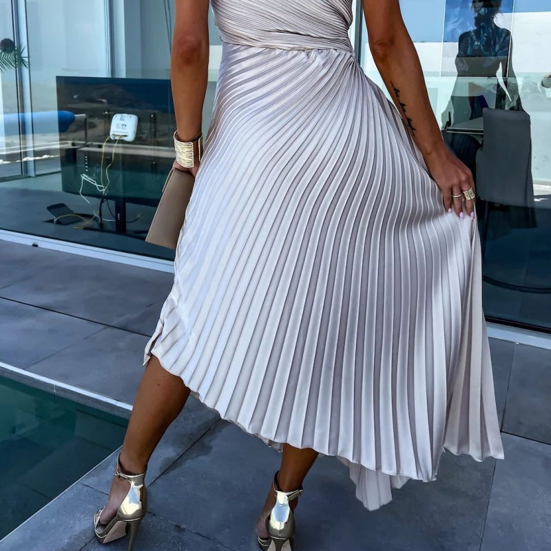 Breena - Stlyish One-Shoulder Pleated Maxi Dress