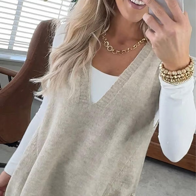 Ovidia - Knitted Loose Vest With Pockets