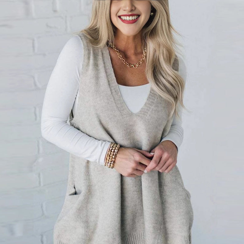Ovidia - Knitted Loose Vest With Pockets