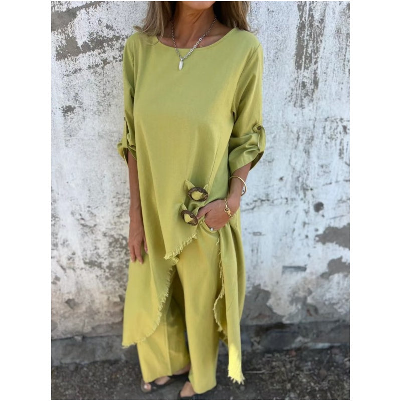 Yeliz – Elegant Cotton And Linen Two Piece Suit