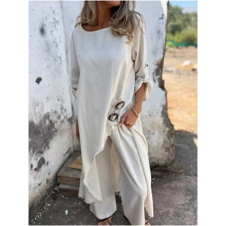 Yeliz – Elegant Cotton And Linen Two Piece Suit