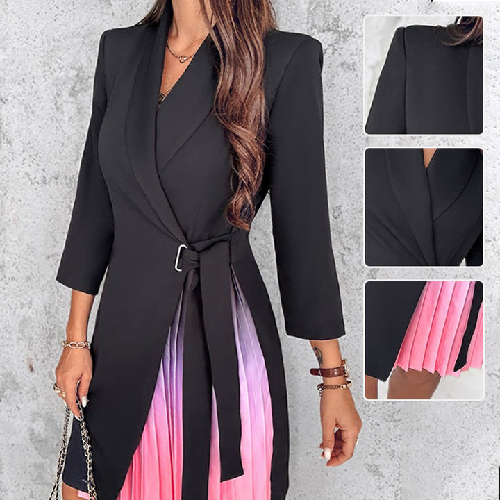 Meja - Ombre Pleated Blazer Dress With Notched Collar