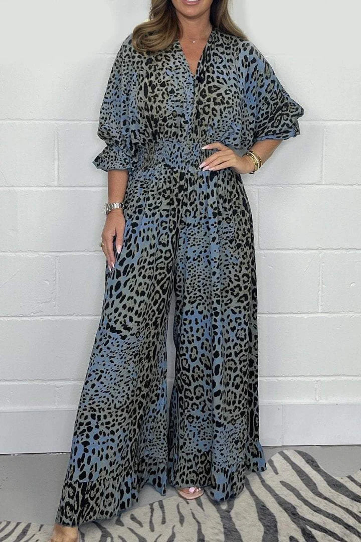 Debbie - Leopard Print V-Neck Dress