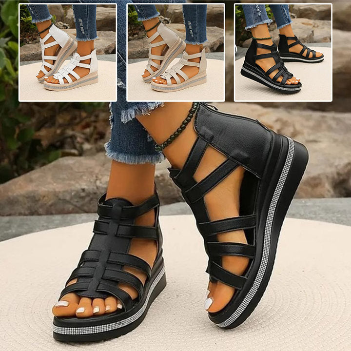 Queena - Rhinestone Wedge Sandals