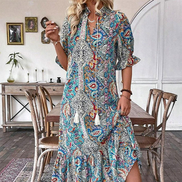 Aniy - Floral Summer Dress With a V-Neck
