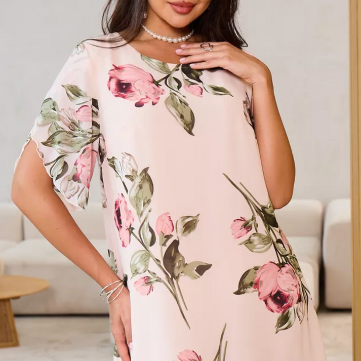 Merita - Fashionable Chiffon Dress With Petals