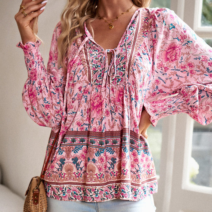 Katia - Fashionable Printed V-neck Long Sleeve Shirt