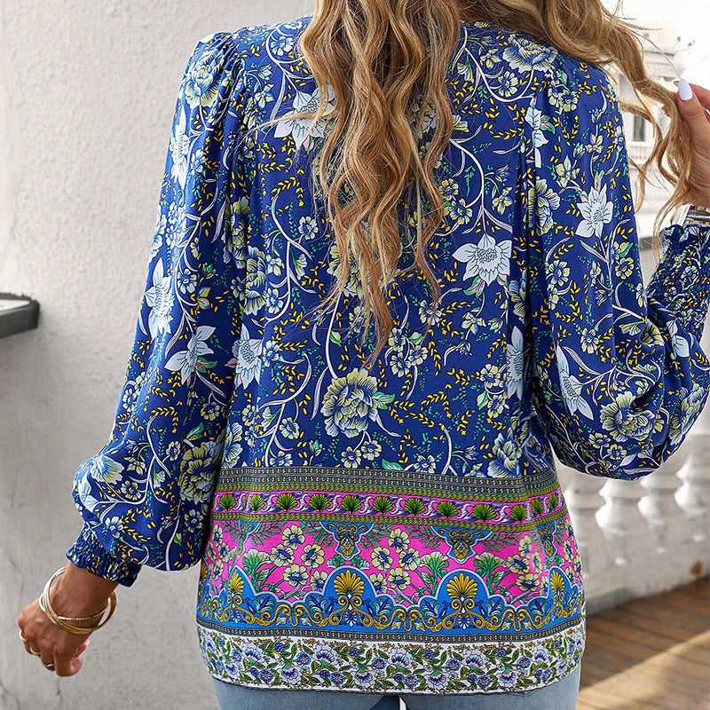 Katia - Fashionable Printed V-neck Long Sleeve Shirt