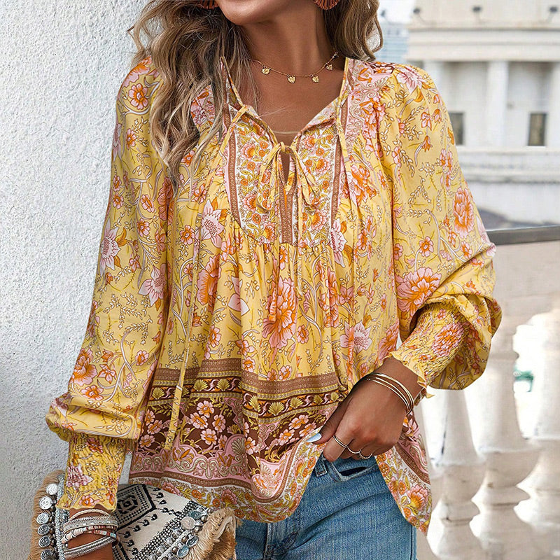 Katia - Fashionable Printed V-neck Long Sleeve Shirt