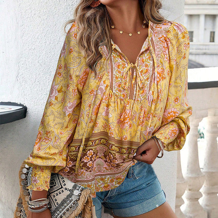 Katia - Fashionable Printed V-neck Long Sleeve Shirt