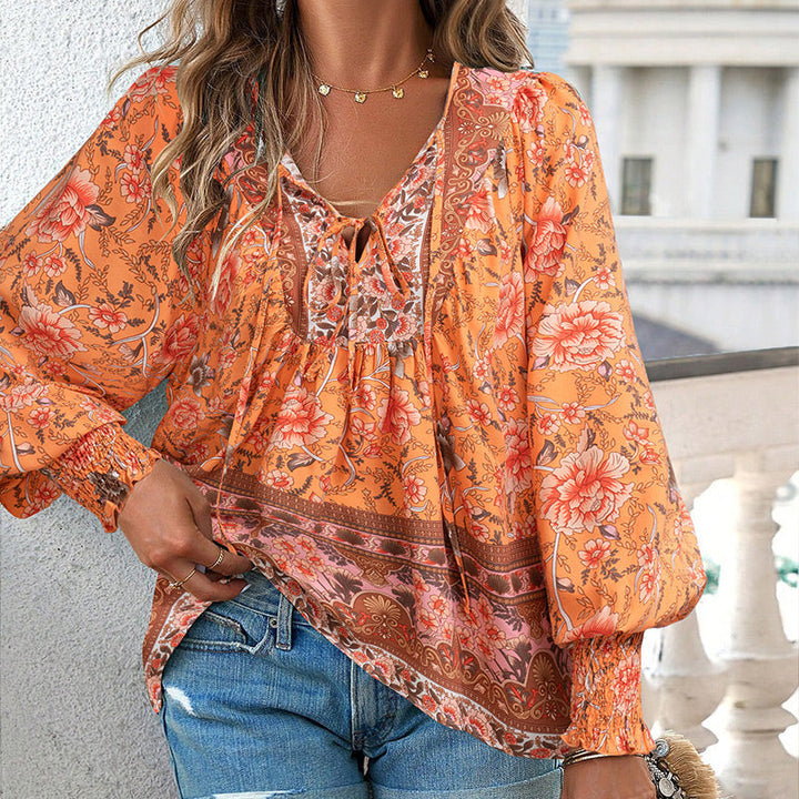 Katia - Fashionable Printed V-neck Long Sleeve Shirt
