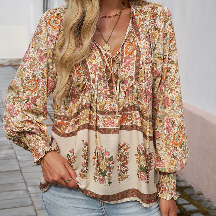 Katia - Fashionable Printed V-neck Long Sleeve Shirt