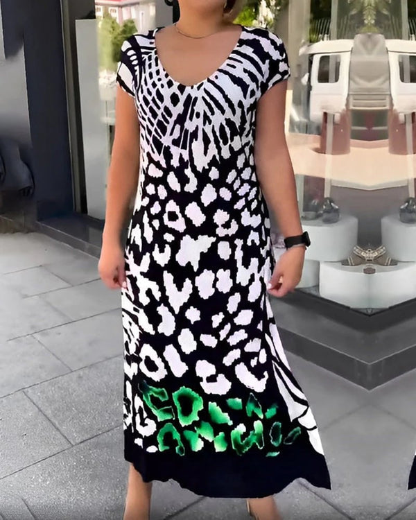 Aliki - Casual Printed Short Sleeve Dress