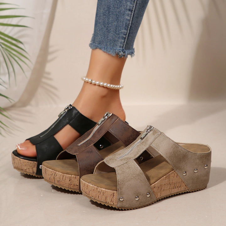 Elfia – Comfortable Wedge Sandals With Zip Closure