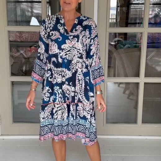 Viloura - V-Neck Floral Print Dress