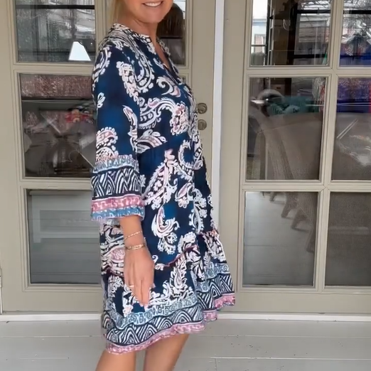 Viloura - V-Neck Floral Print Dress