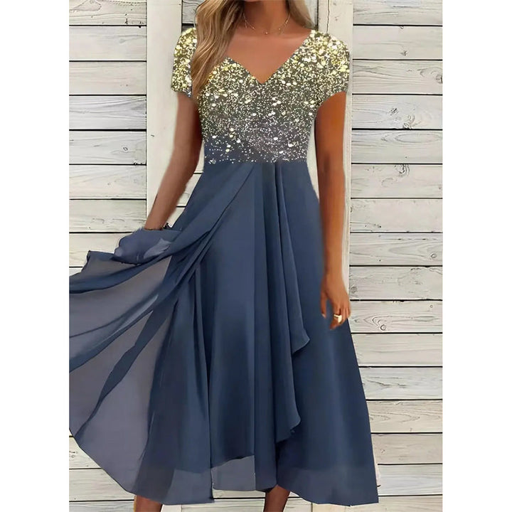 Doina - Stylish V Neck Printed Dress
