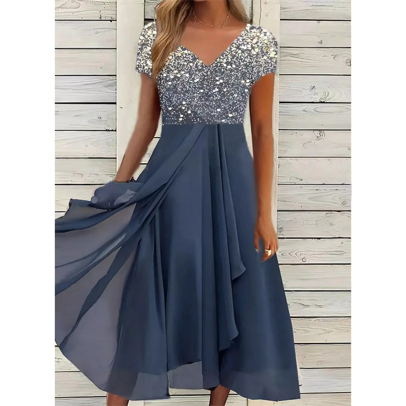 Doina - Stylish V Neck Printed Dress
