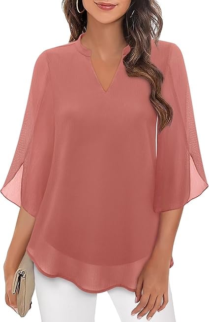 Styliani - Chiffon Blouse With V-neck
