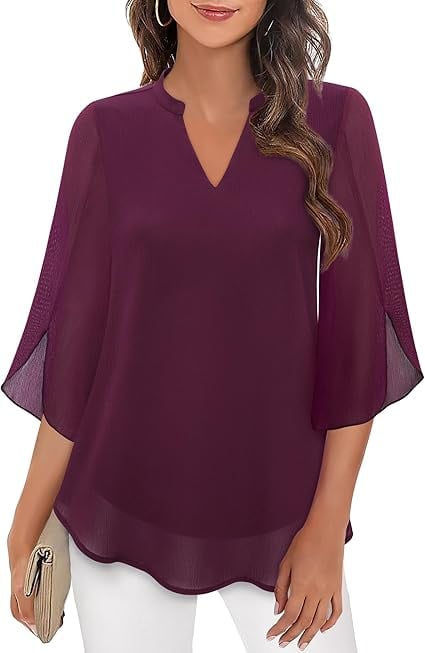 Styliani - Chiffon Blouse With V-neck