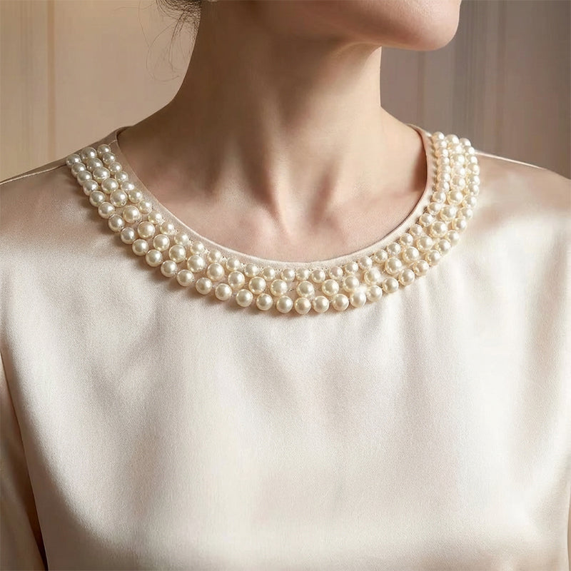Quitterie - Satin Blouse With Pearl Collar
