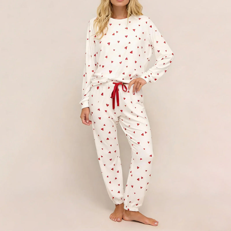 Rugile - Comfortable Pajama Set With Heart Print