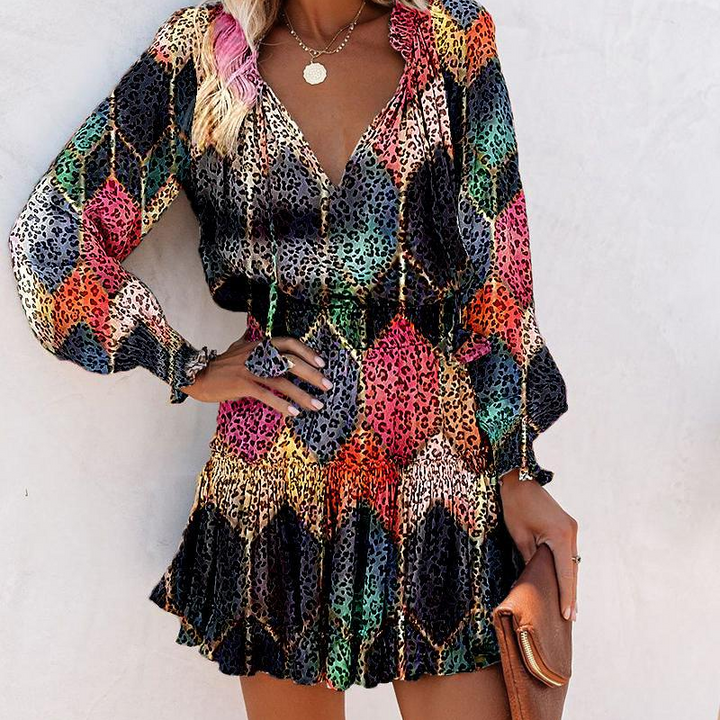 Sissel - V-Neck Mini Dress With Ruffles