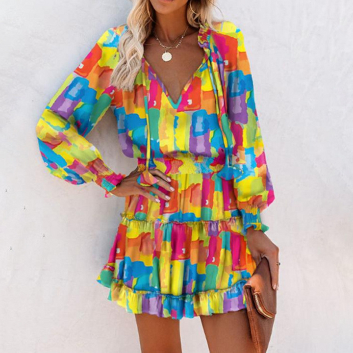 Sissel - V-Neck Mini Dress With Ruffles