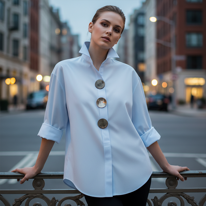 Cvijeta - Oversized Blouse with Large Metal Buttons