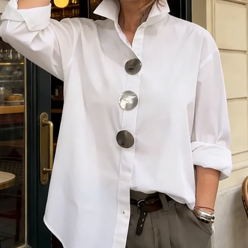 Cvijeta - Oversized Blouse with Large Metal Buttons