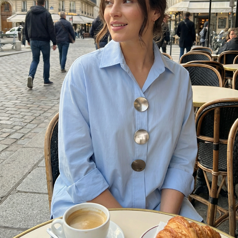 Cvijeta - Oversized Blouse with Large Metal Buttons