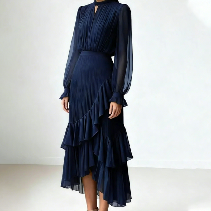 Daryna - Pleated Midi Dress With Keyhole Neckline