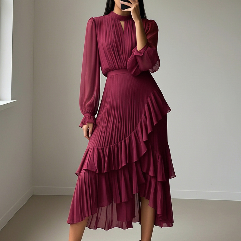 Daryna - Pleated Midi Dress With Keyhole Neckline
