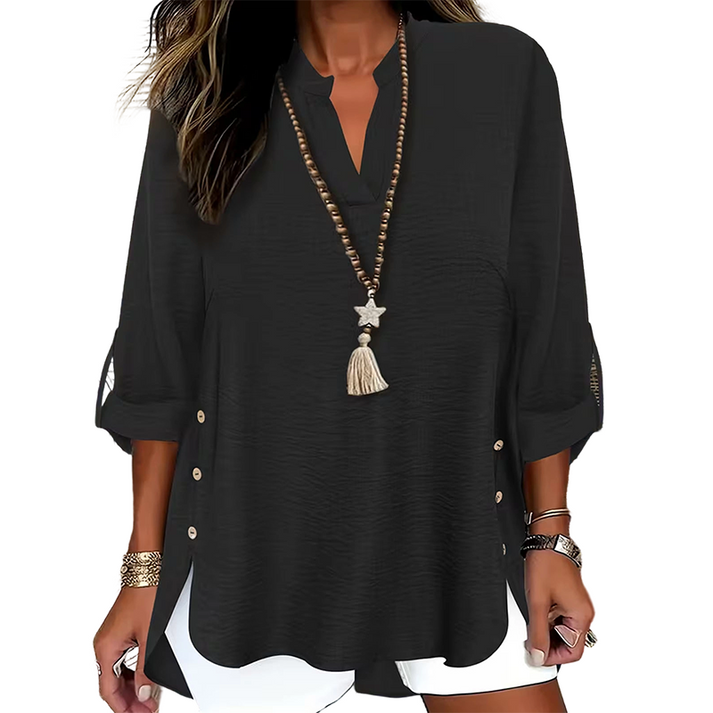 Estefany - Casual Short Sleeve Top With Button