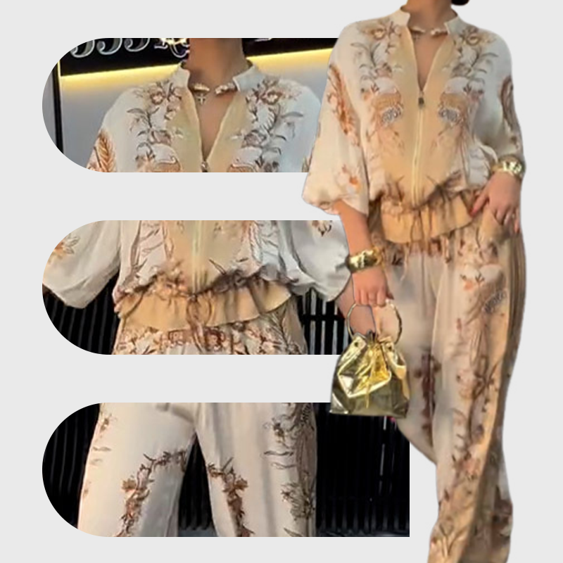 Katya - Elegant Floral Print Two Piece Set