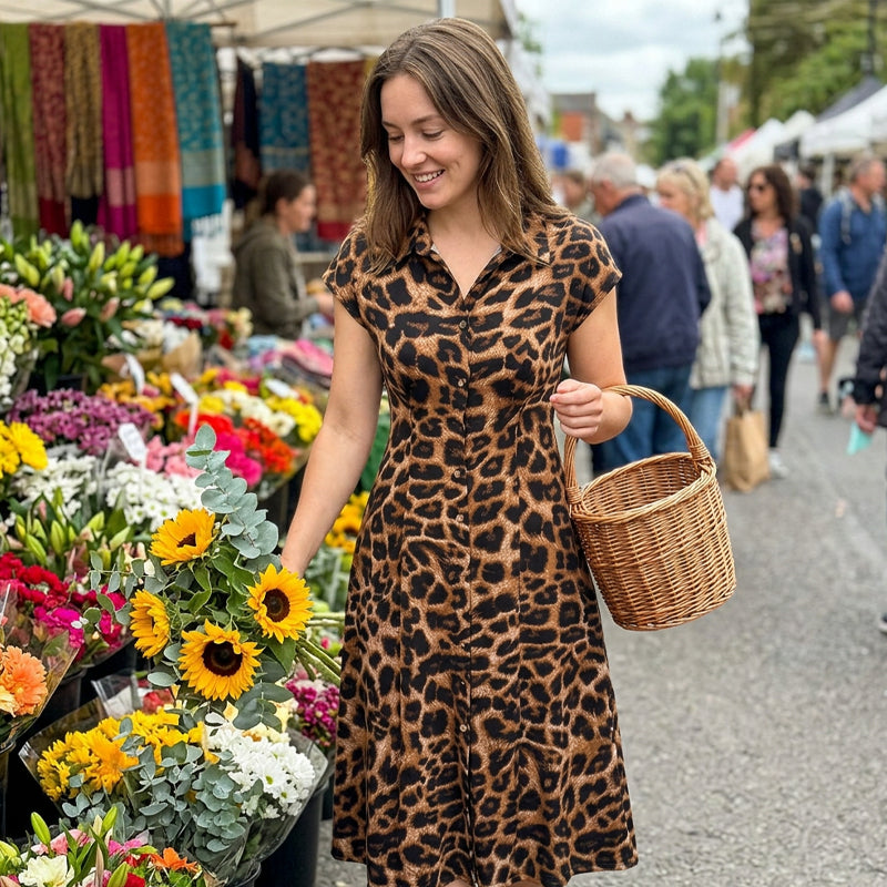 Ameerah - Elegant Leopard Print Dress