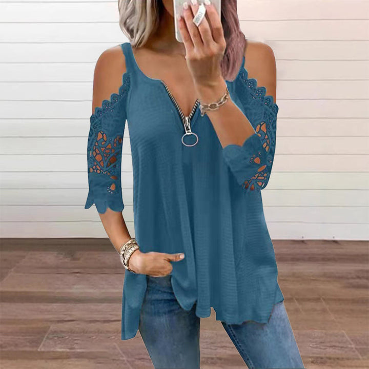 Palchuk - Elegant Lace Blouse With Open Shoulder