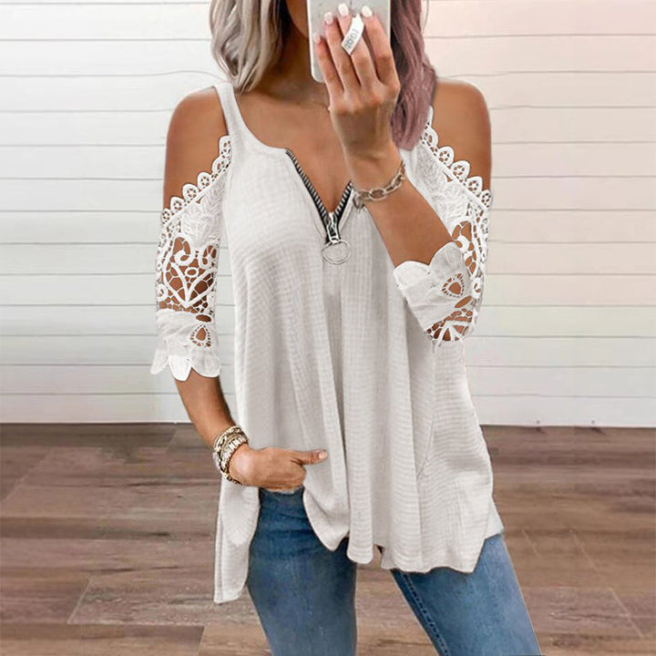 Palchuk - Elegant Lace Blouse With Open Shoulder