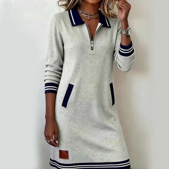 Hilina - Quarter Zip Long Sleeve Mini Dress