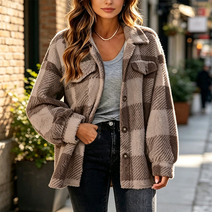 Jovine - Cozy Checked Jacket With Button
