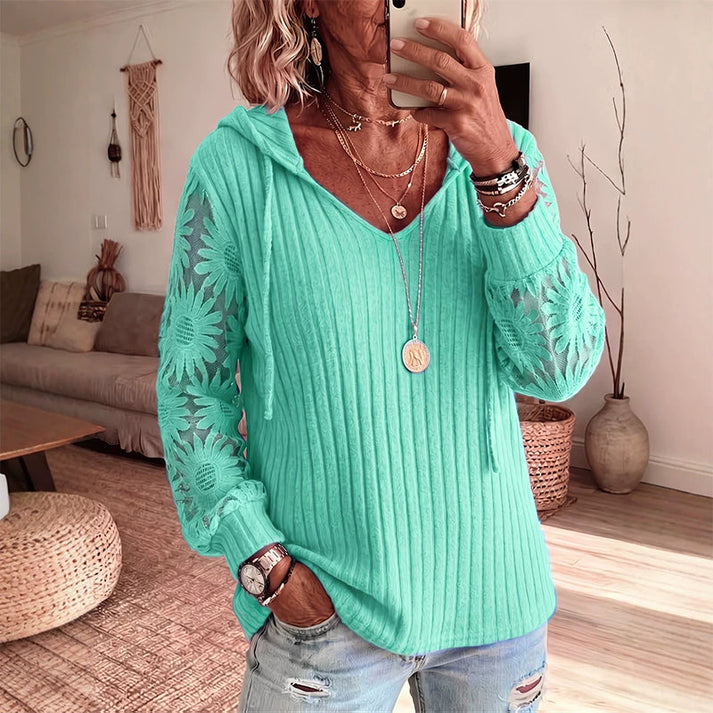 Valeora - Elegant Lace Hooded Cardigan