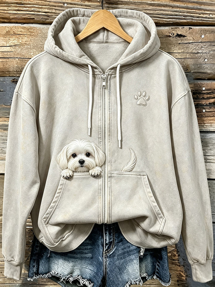 Miraina - Cozy Zip Up Hoodie With Paw Print