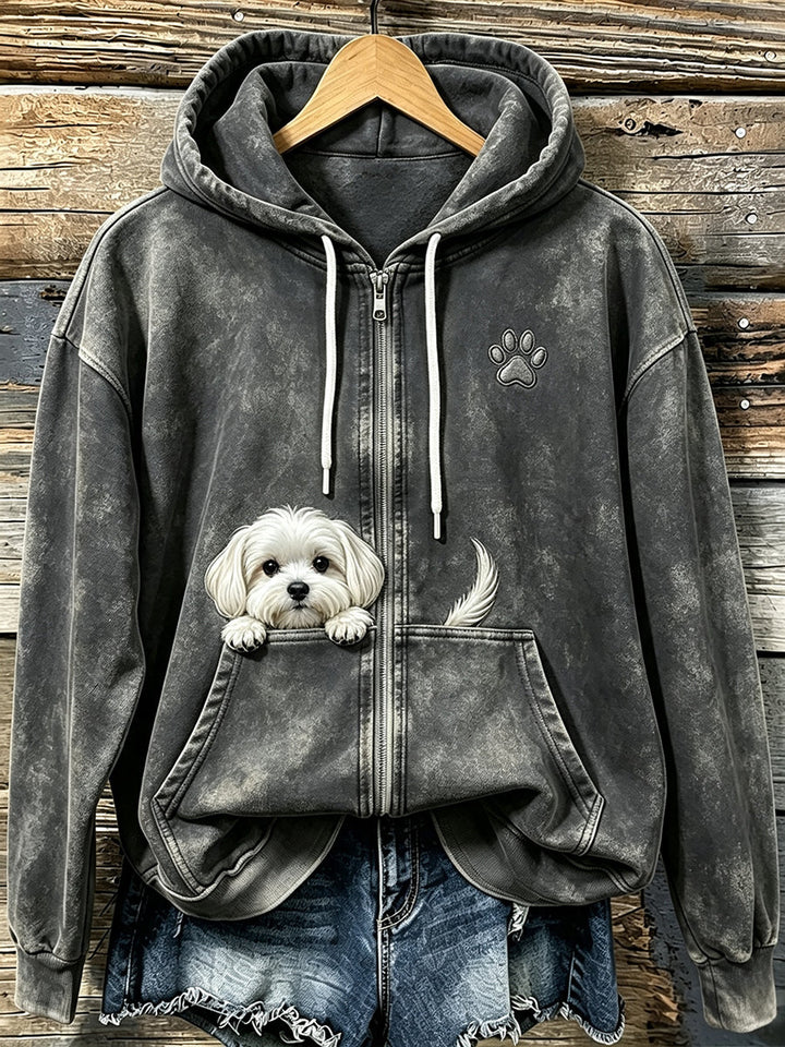 Miraina - Cozy Zip Up Hoodie With Paw Print