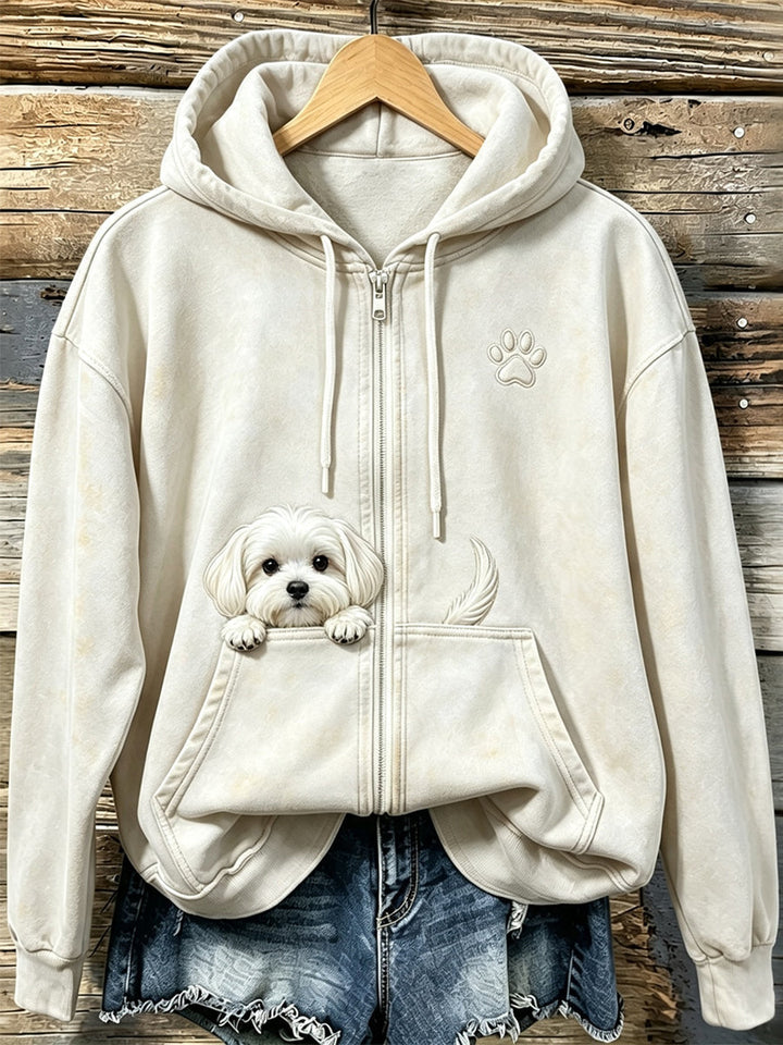 Miraina - Cozy Zip Up Hoodie With Paw Print