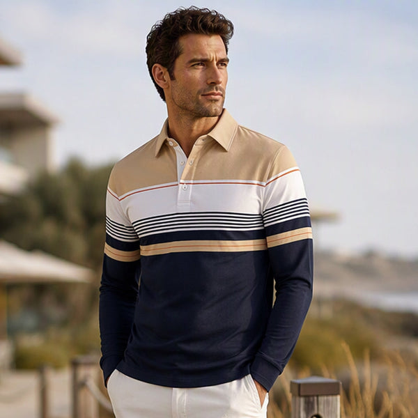 Mariuswin - Polo Shirt With Long Sleeves and Stripes