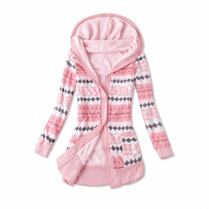 Lucris - Geometric Print Hooded Cardigan