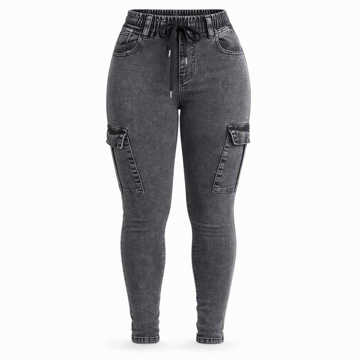 Petrea - High Waisted Strech Cargo Jeans