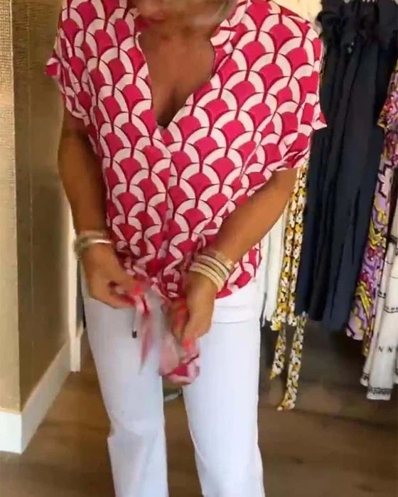 Emilya - Casual V Neck Top With Print