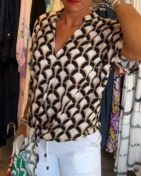 Emilya - Casual V Neck Top With Print