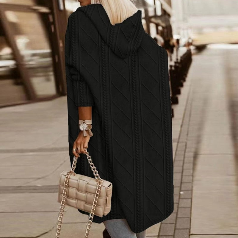 Cytheria - Longline And Cable Knit Hooded Cardigan